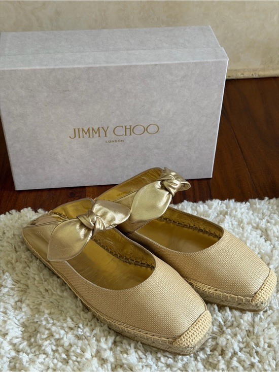Jimmy Choo Shoes - NEW WITH BOX Jimmy Choo Metallic Gold Bow Espadrille Slip-Ons Size 39/US 9